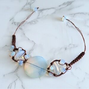 Opalescent Glass Stone Macrame Bracelet Iridescent